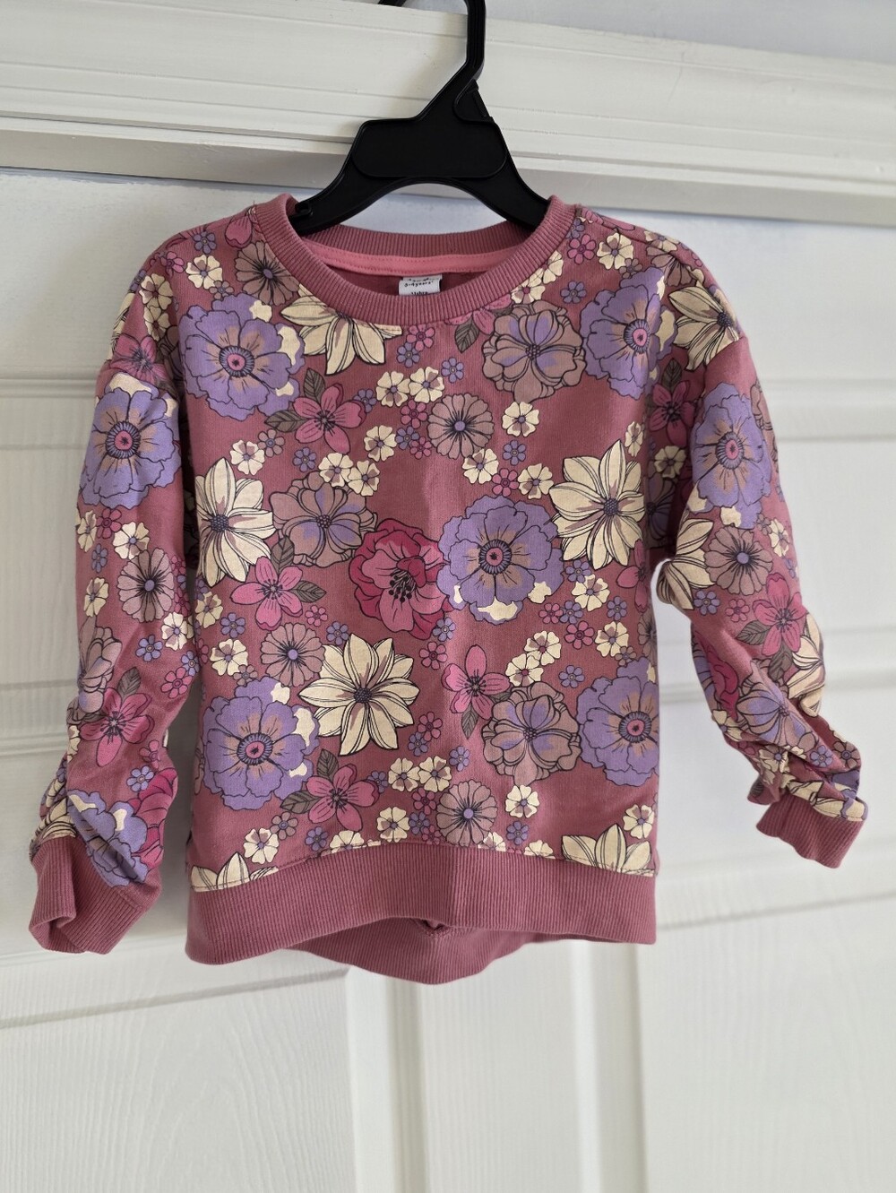 Girls Pink Floral Crewneck Long-Sleeve Top